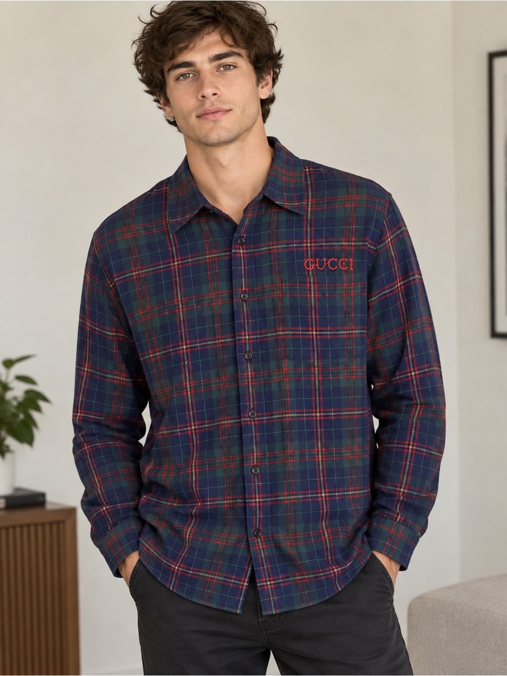 Gucci Men’s Plaid Flannel Shirt – Size Large
